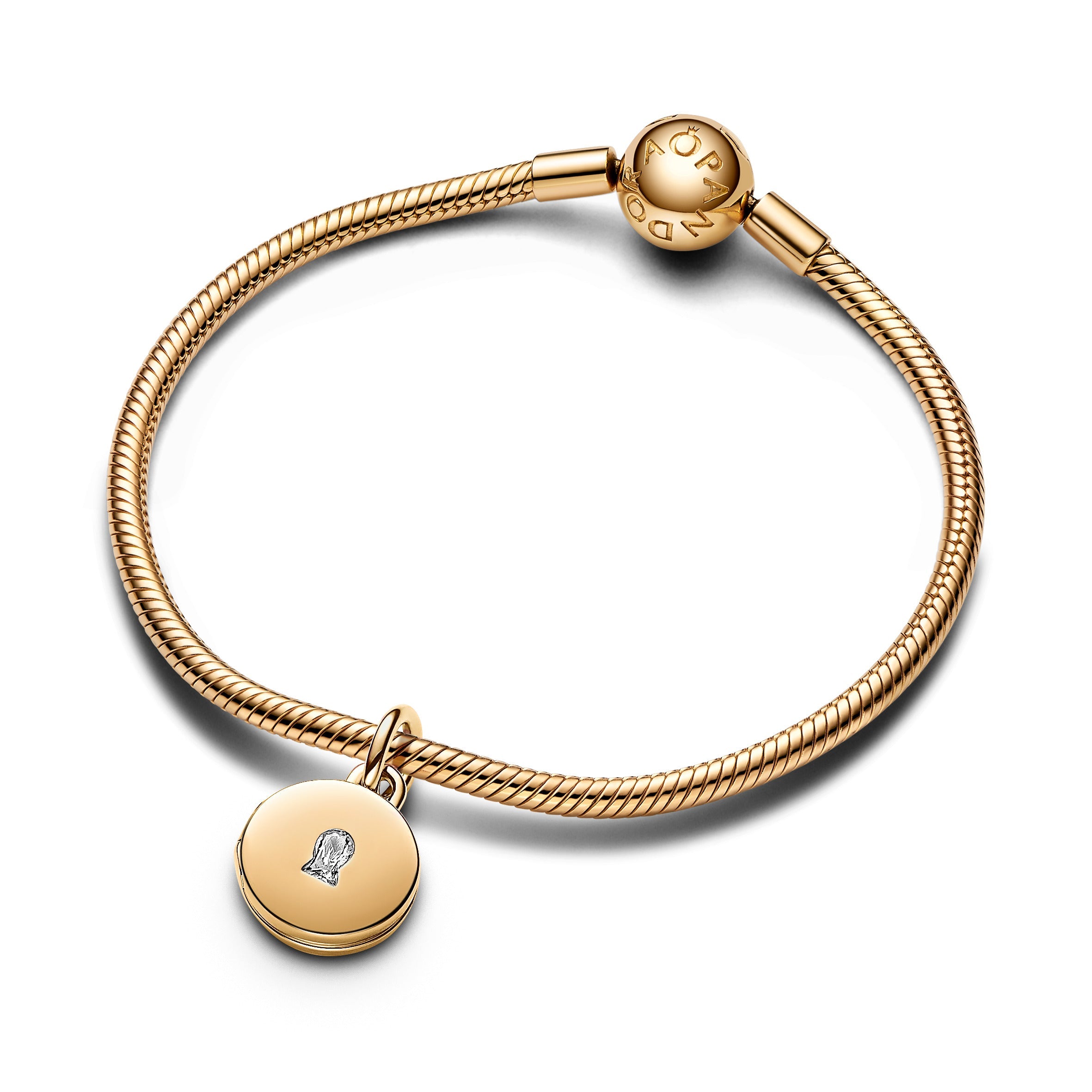 Key Hole Engravable Locket 14K Gold-Plated Dangle With Clear Cubic Zirconia