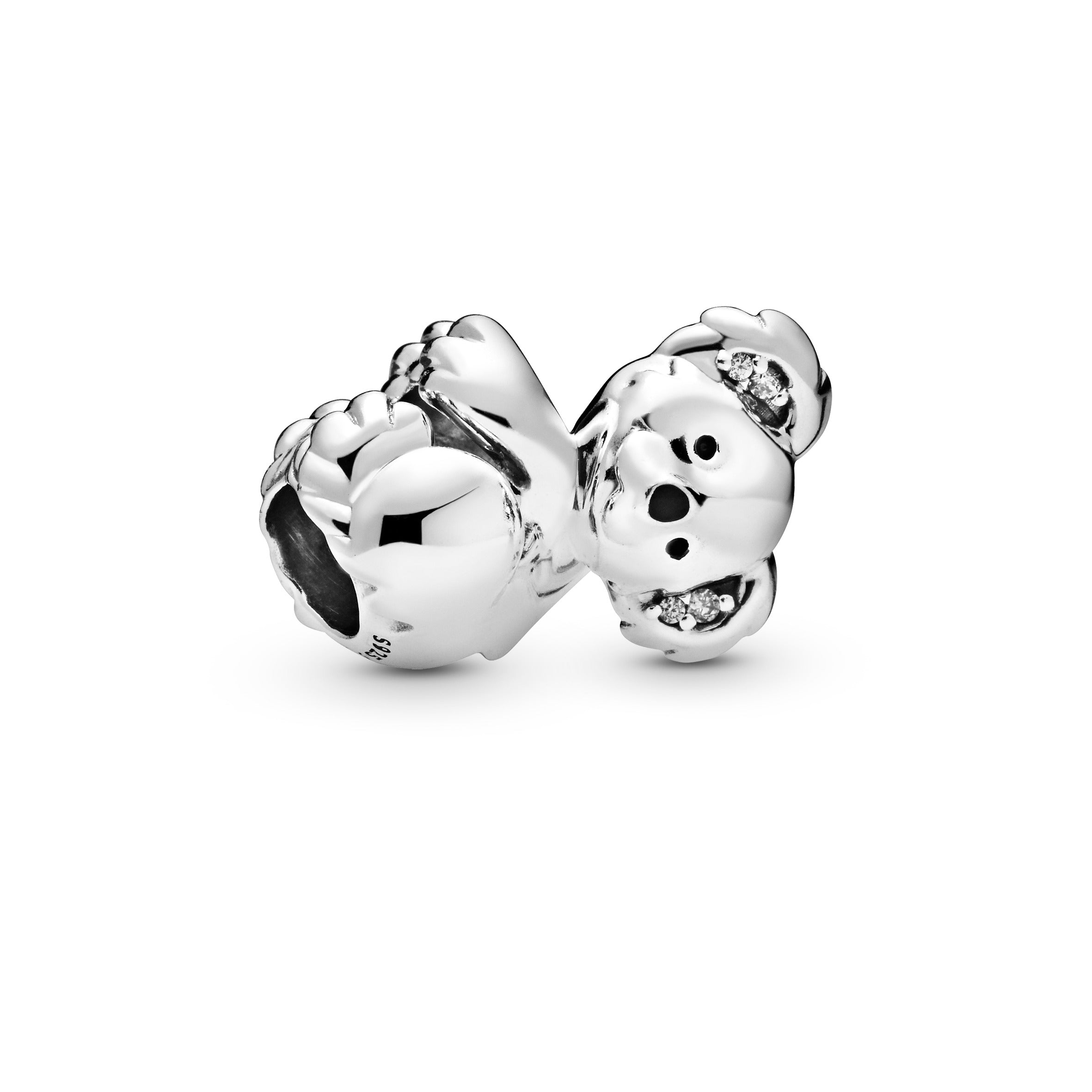 Koala Sterling Silver Charm With Clear Cubic Zirconia And Black Enamel