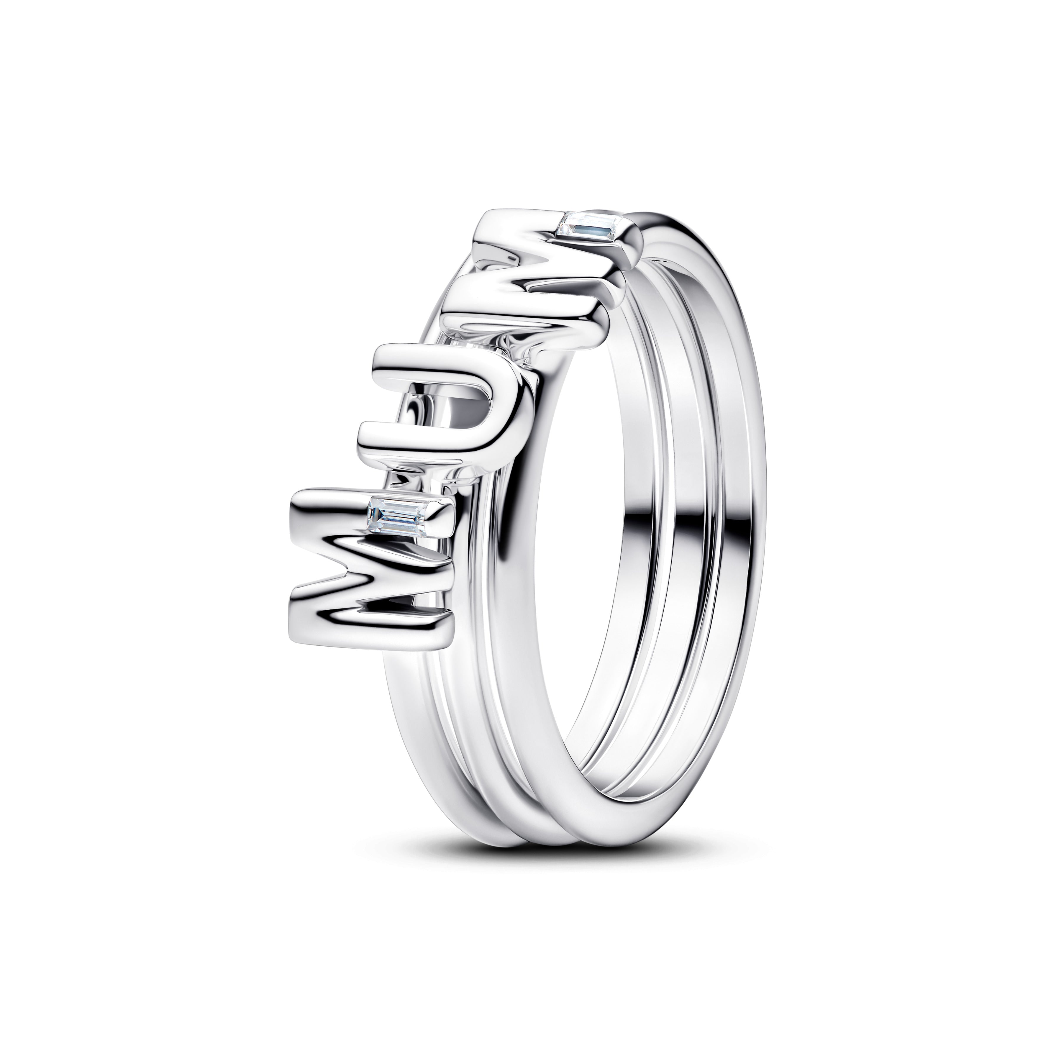 Mum Sterling Silver Splittable Ring With Clear Cubic Zirconia