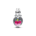 Magnetic Love Birds Sterling Silver Splittable Dangle With Royal Green Crystal, Yellow And Shaded Pink Enamel