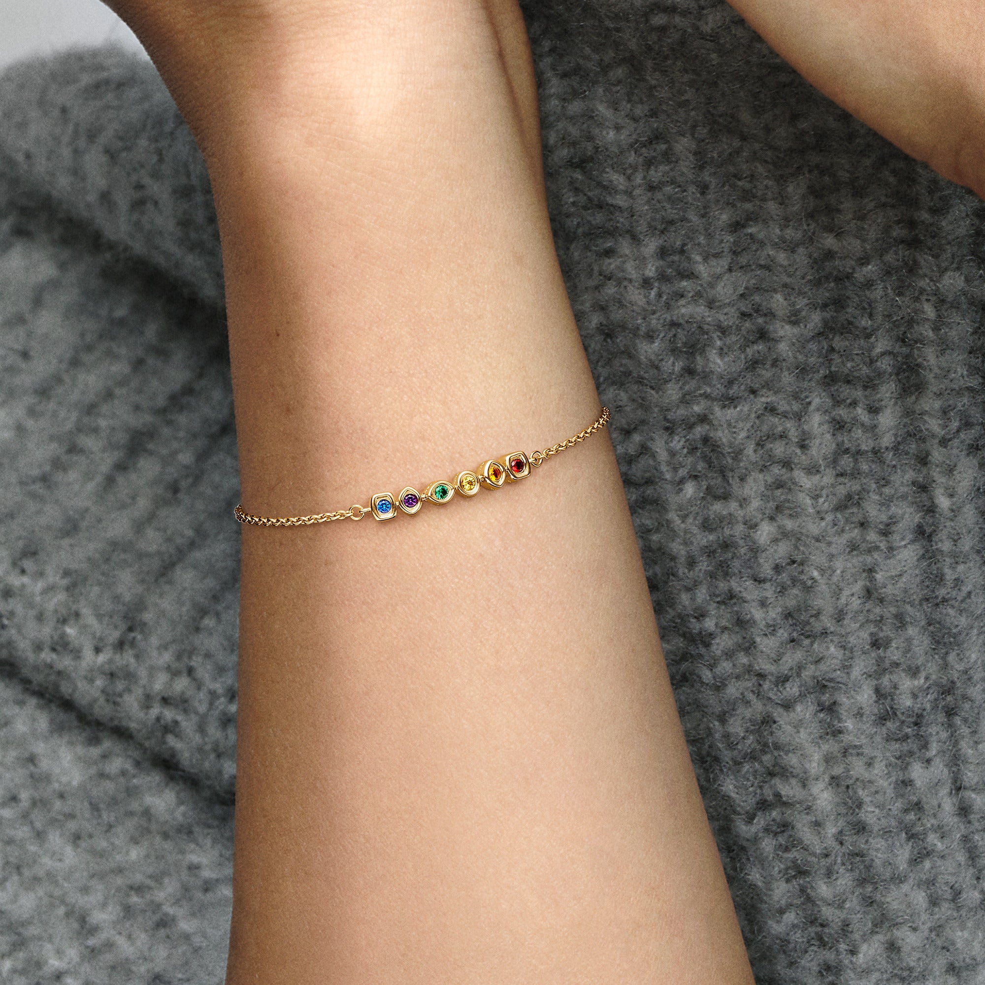 Marvel 14K Gold-Plated Bracelet With Red, Orange, Yellow, Green, Purple And Blue Crystal