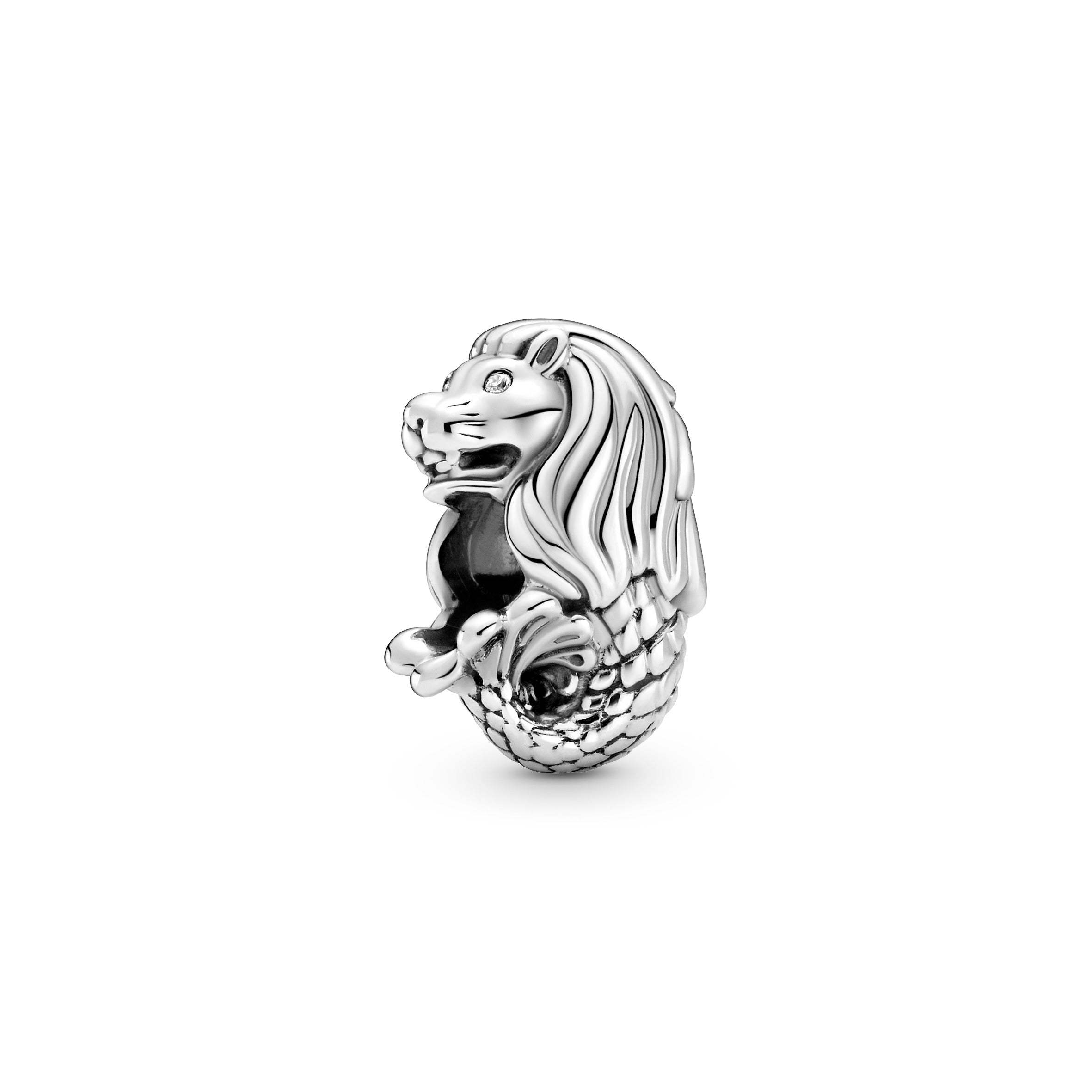 Merlion Sterling Silver Charm With Clear Cubic Zirconia