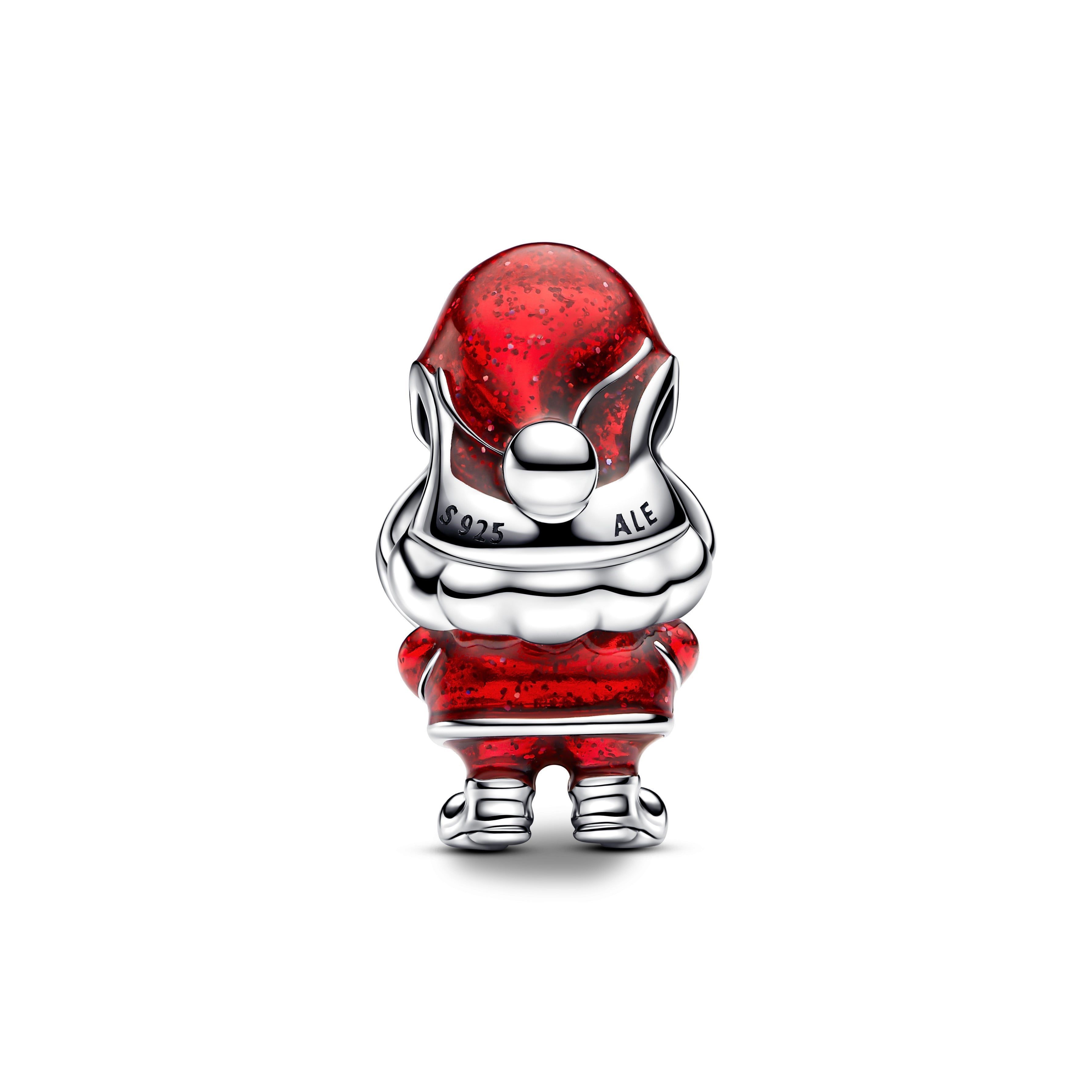 Moveable Santa Claus Sterling Silver Charm With Glittery Red And Black Enamel