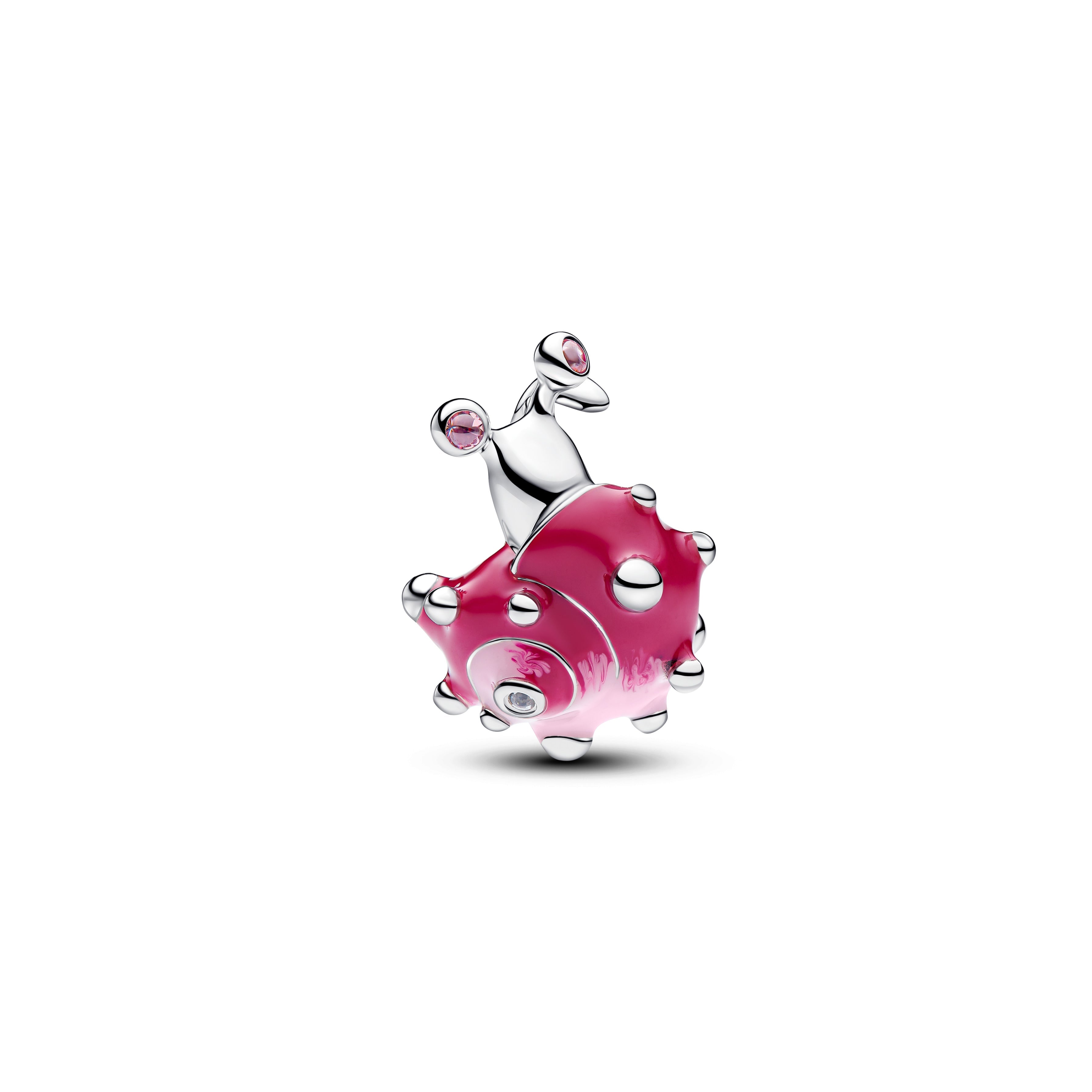 Snail Sterling Silver Charm With Light Pink, Clear Cubic Zirconia And Shaded Pink Enamel