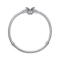 Snake Chain Sterling Silver Bracelet With Butterfly Clasp With Clear Cubic Zirconia