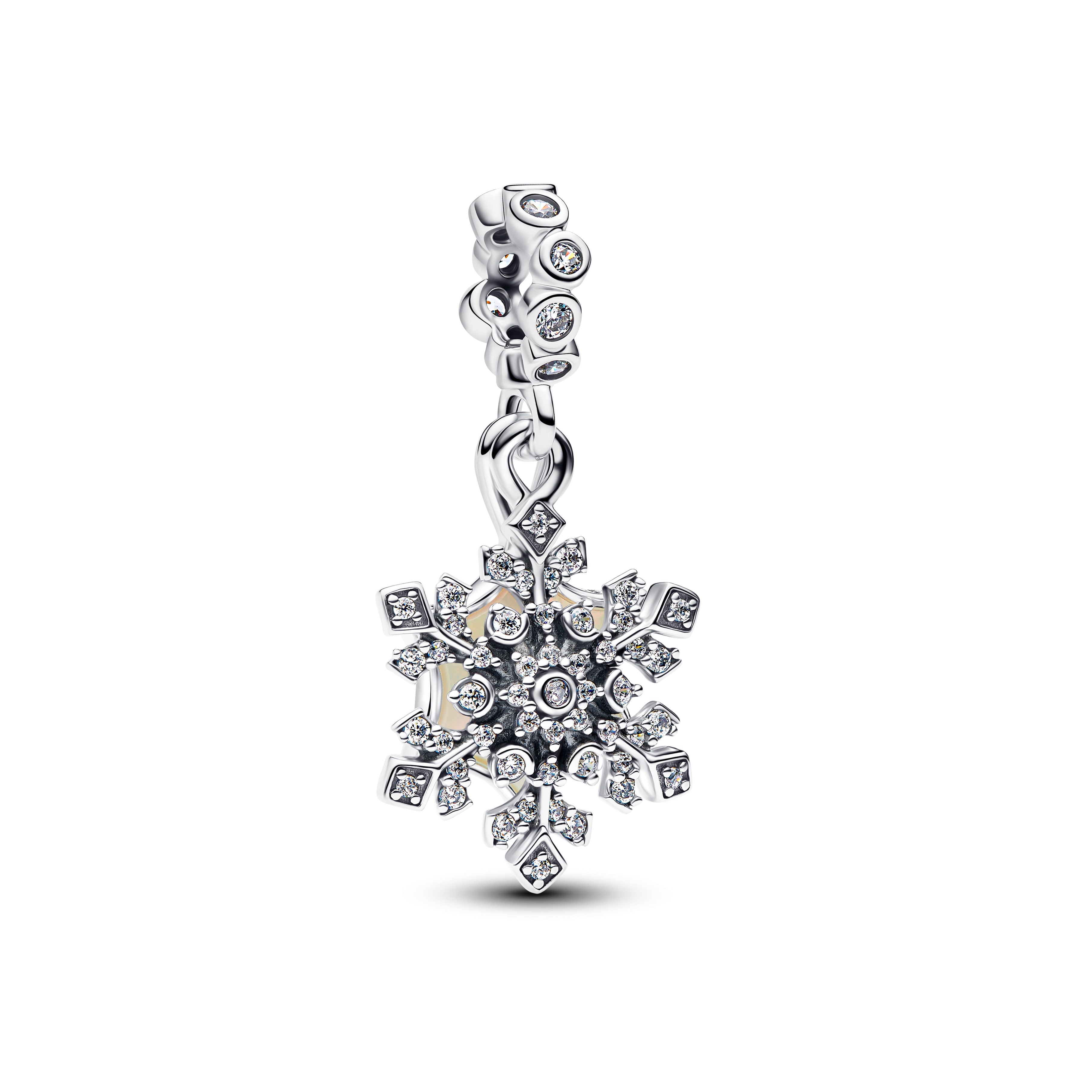 Snowflake Sterling Silver Double Dangle With Clear Cubic Zirconia And Aurora Lab-Grown Opal Resin