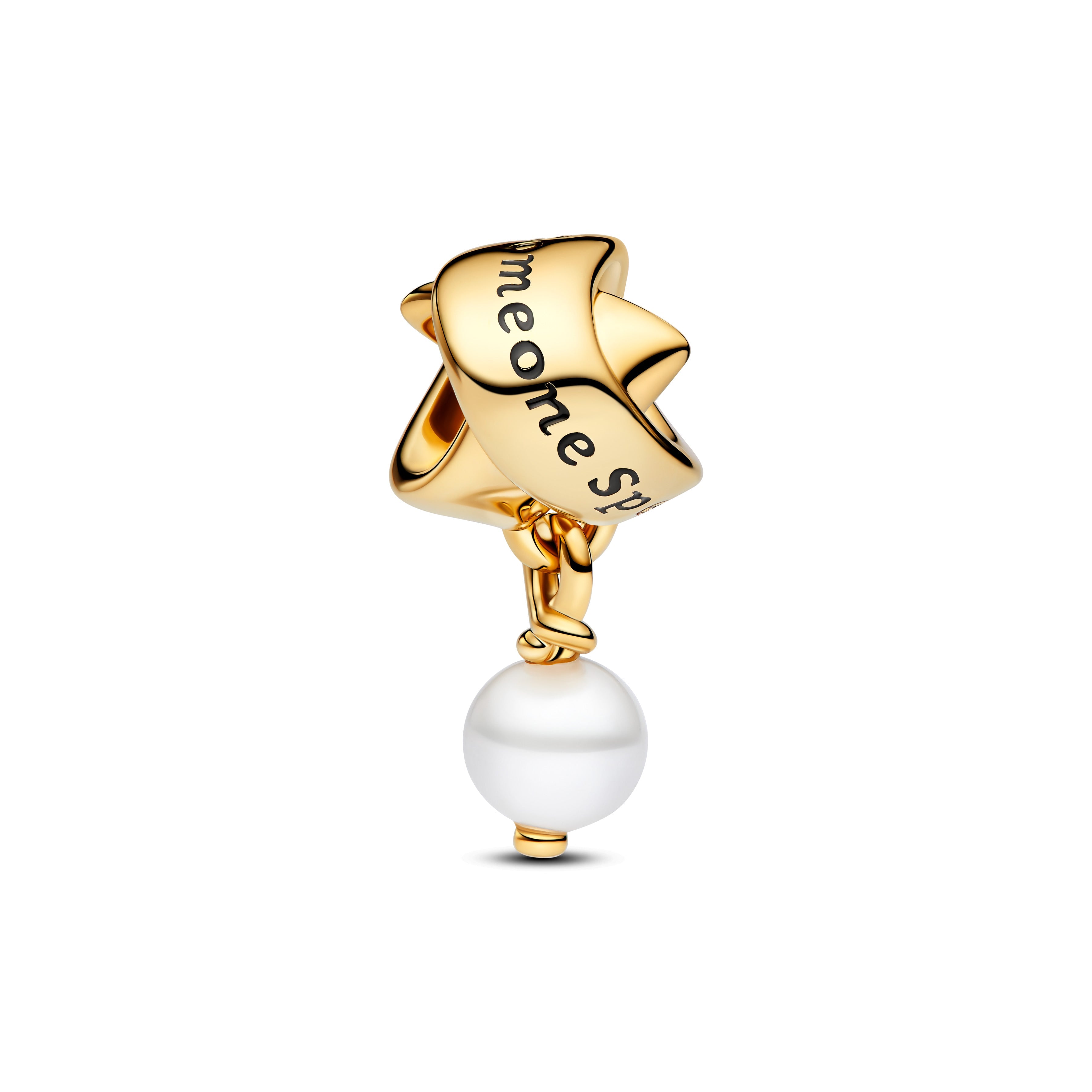 Someone Special 14K Gold-Plated Dangle With White Treated Freshwater Cultured Pearl And Black Enamel