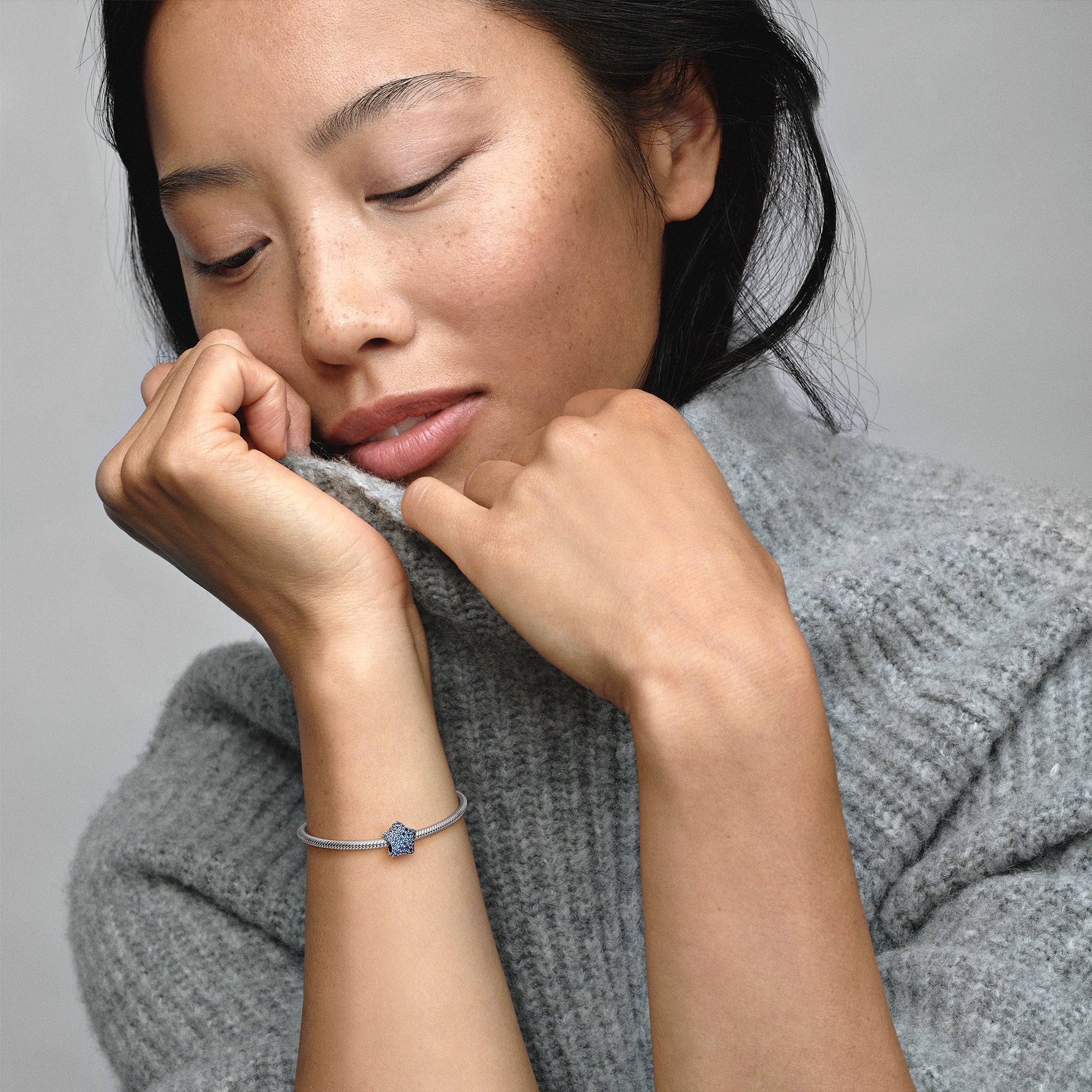 Star Sterling Silver Charm With Stellar Blue Crystal