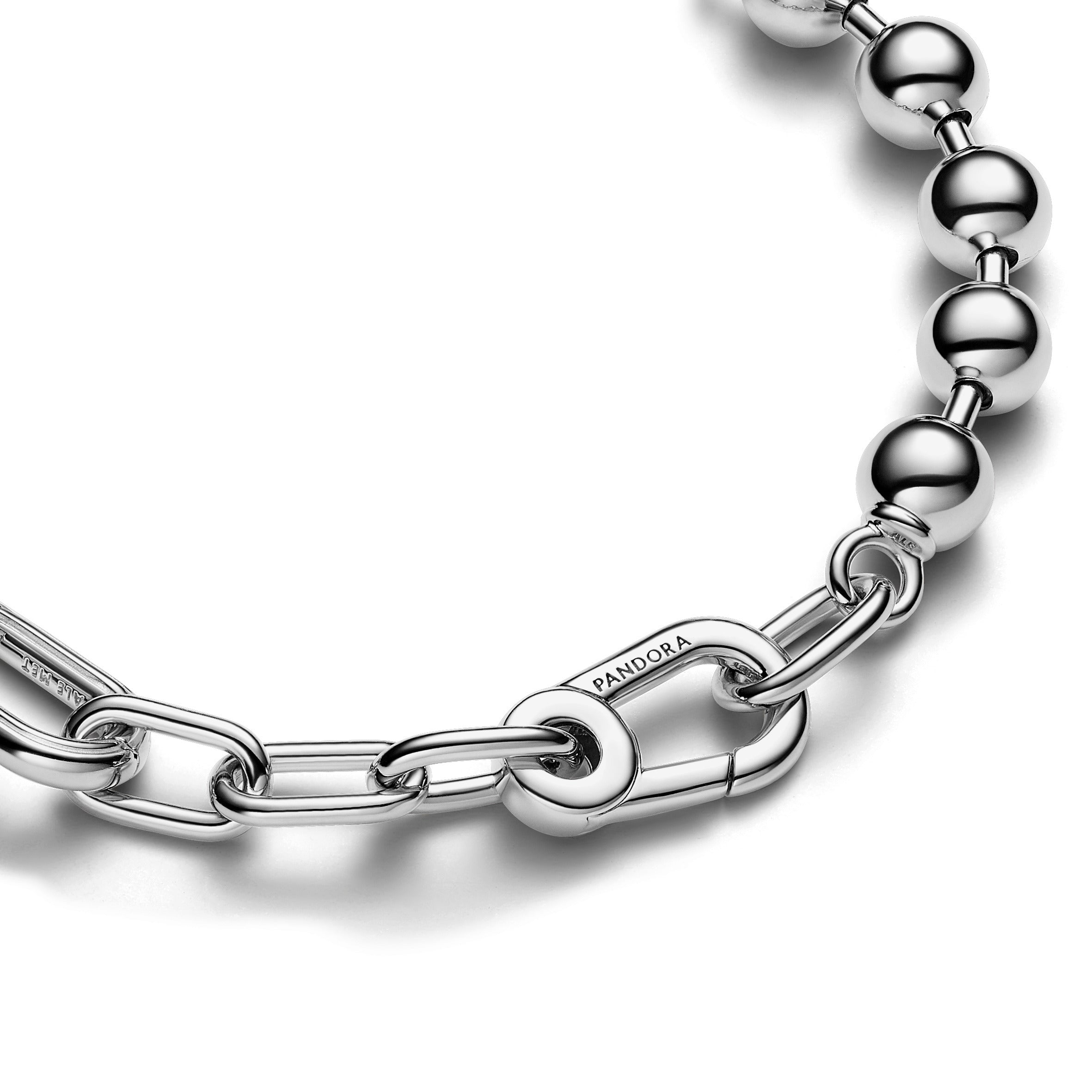 Sterling Silver Bead And Link Bracelet