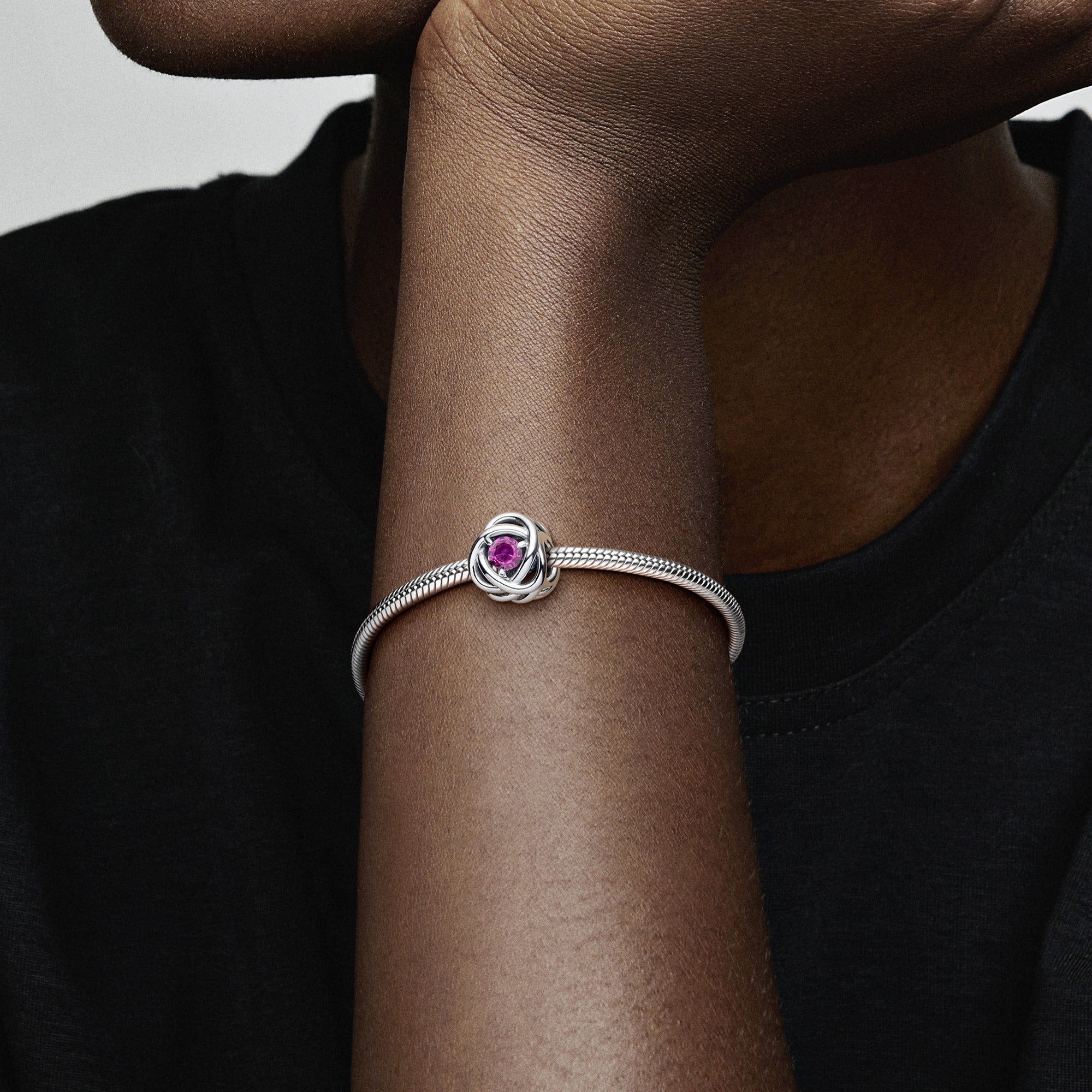 Sterling Silver Charm With Phlox Pink Crystal