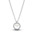 Sterling Silver Collier With White Treated Freshwater Cultured Pearl And Clear Cubic Zirconia