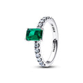 Sterling Silver Ring With Royal Green Crystal And Clear Cubic Zirconia
