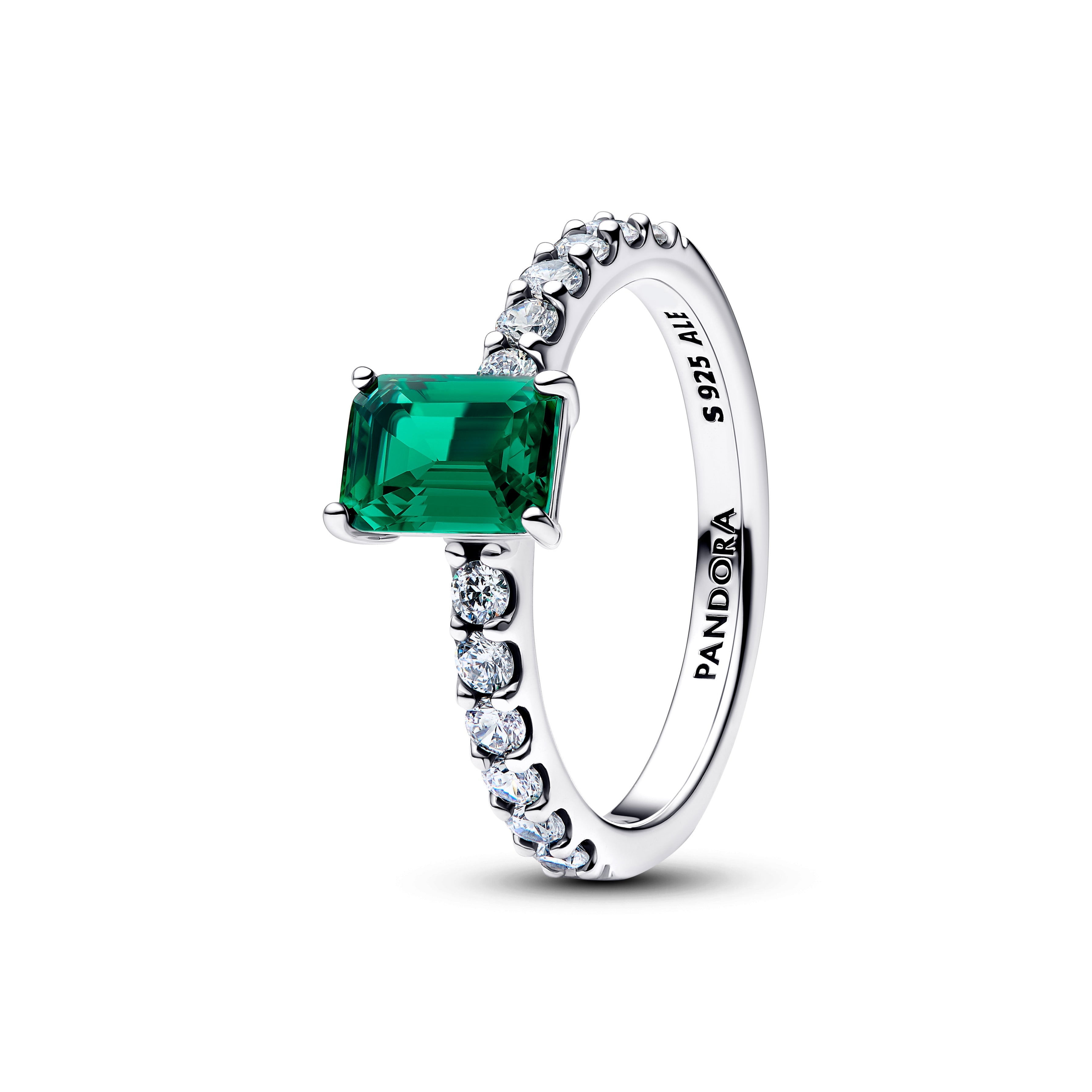 Sterling Silver Ring With Royal Green Crystal And Clear Cubic Zirconia