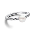Sterling Silver Ring With White Treated Freshwater Cultured Pearl And Clear Cubic Zirconia
