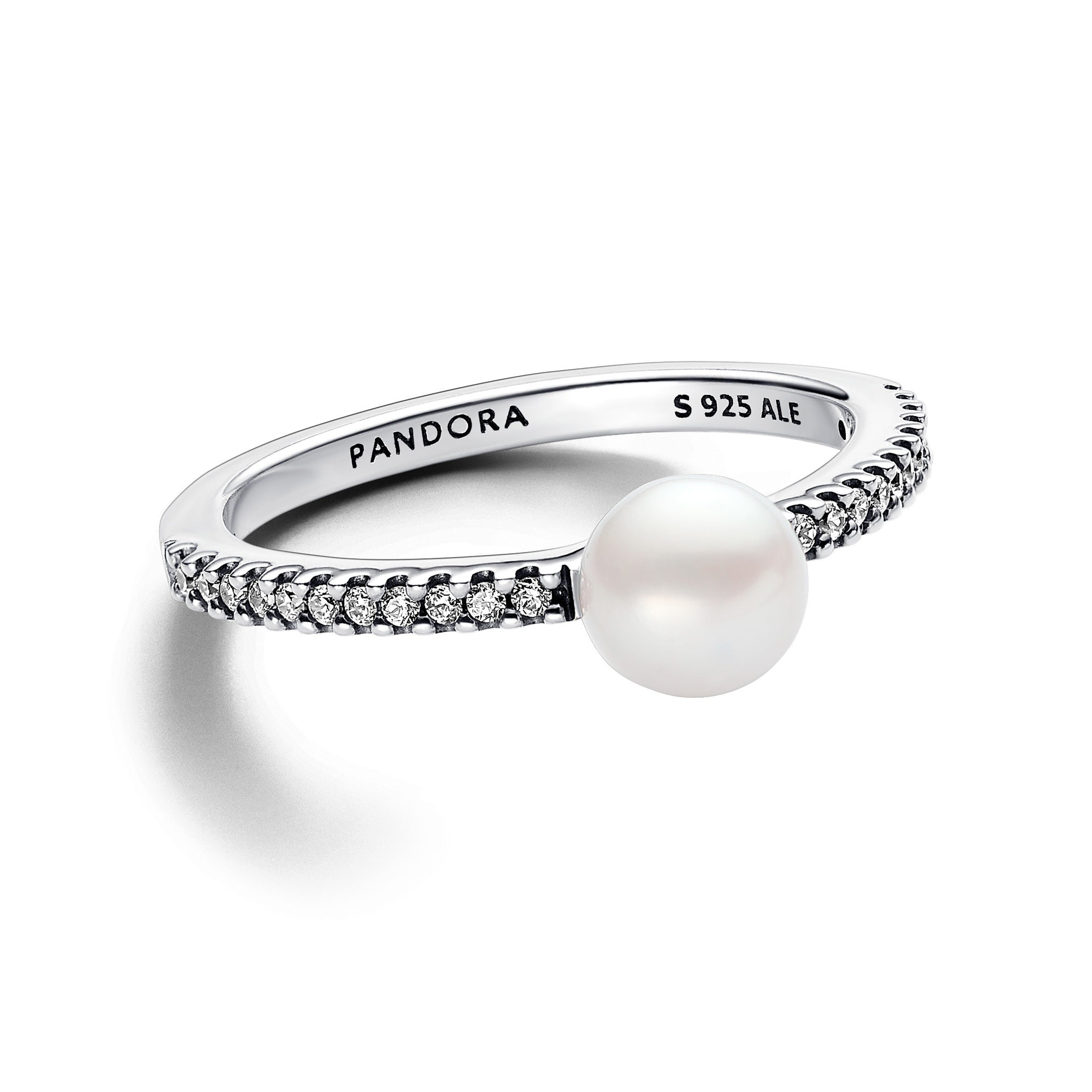 Sterling Silver Ring With White Treated Freshwater Cultured Pearl And Clear Cubic Zirconia