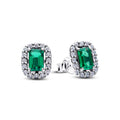Sterling Silver Stud Earrings With Royal Green Crystal And Clear Cubic Zirconia