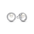 Sterling Silver Stud Earrings With White Treated Freshwater Cultured Pearl And Clear Cubic Zirconia