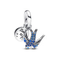 Swallow Sterling Silver Double Dangle With Night Blue, Skylight Blue And Stellar Blue Crystal