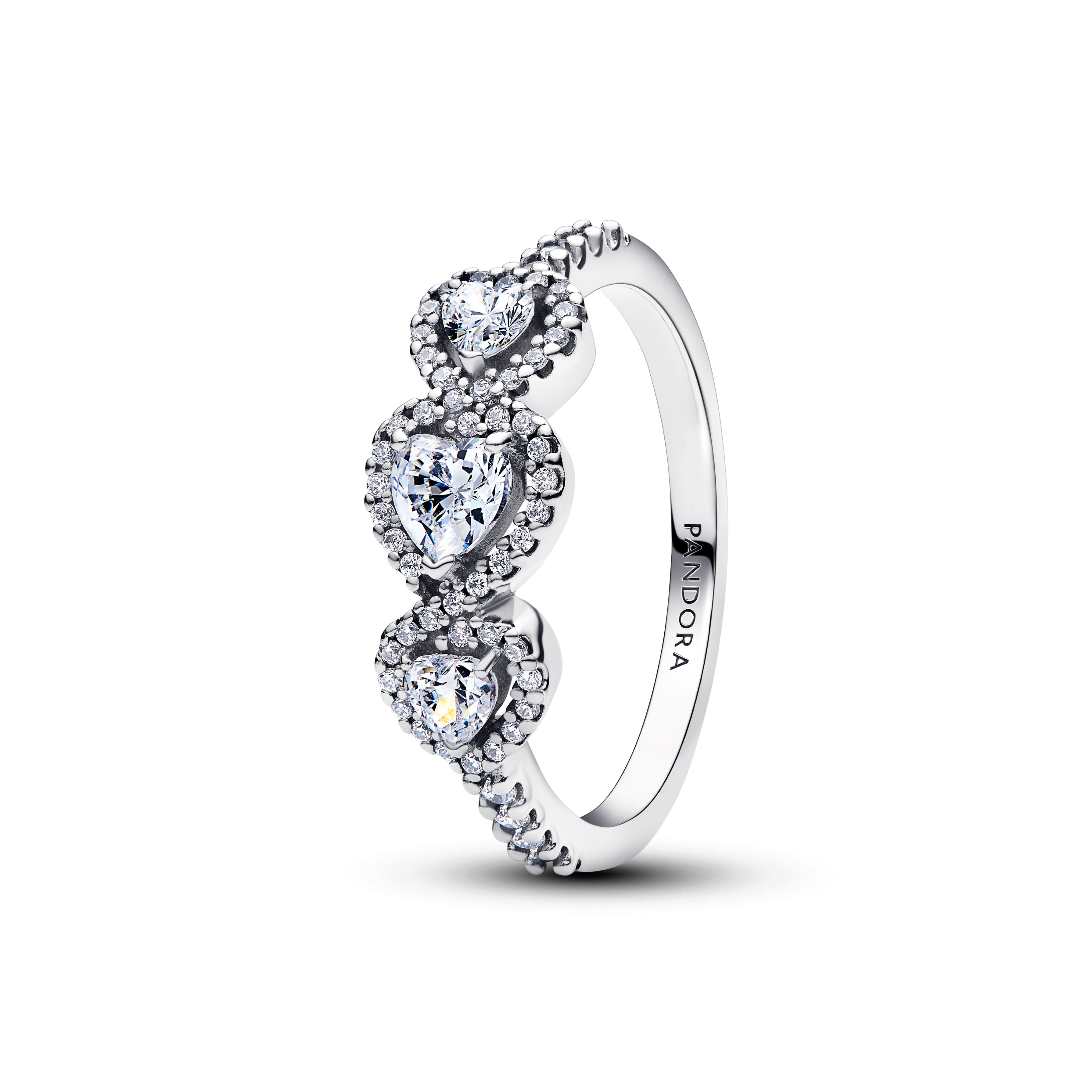 Triple Heart Sterling Silver Ring With Clear Cubic Zirconia