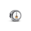 Portuguese Guitar Sterling Silver Charm With Clear Cubic Zirconia, Black And Brown Enamel