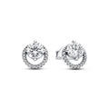 Sterling Silver Stud Earrings With Clear Cubic Zirconia