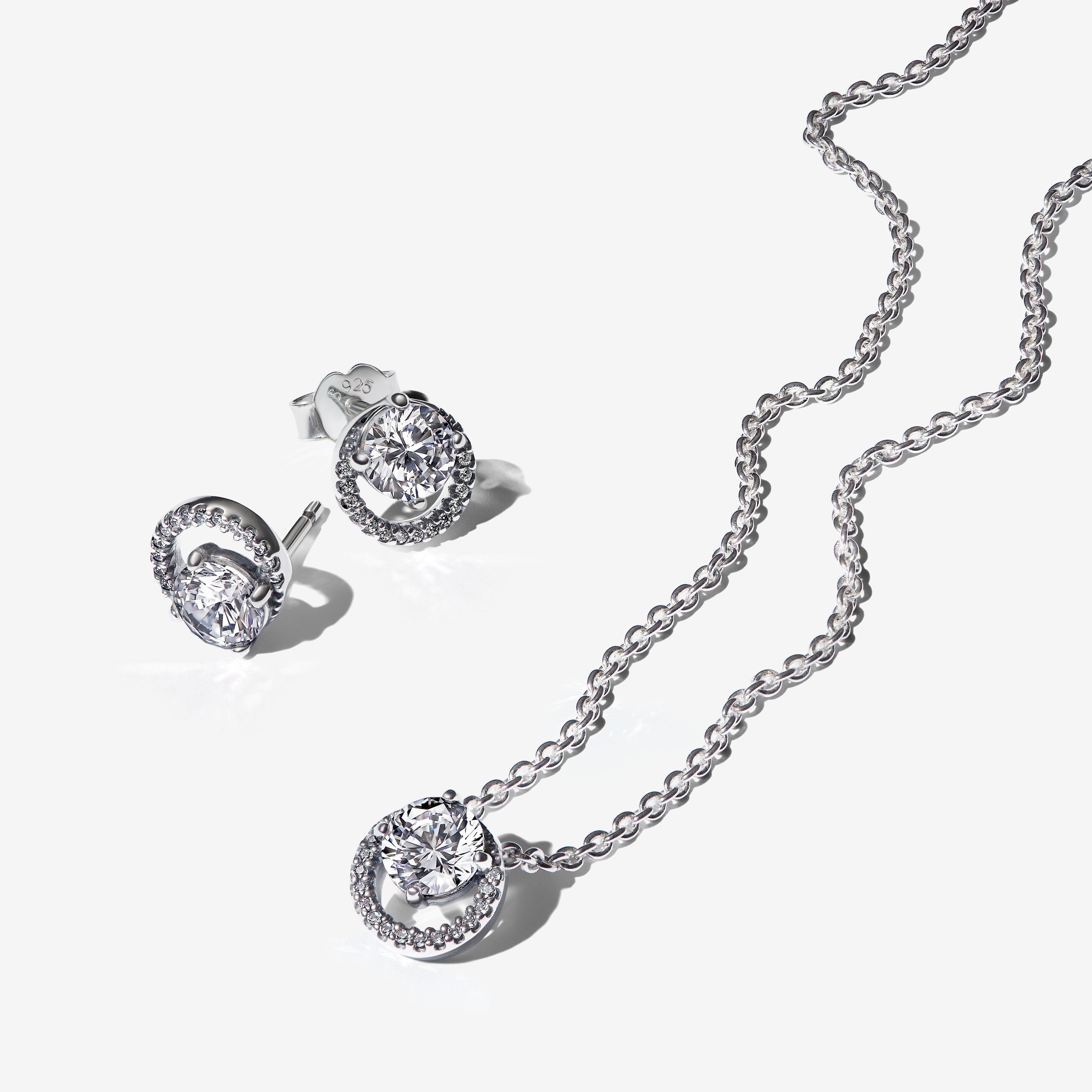 Sterling Silver Stud Earrings With Clear Cubic Zirconia